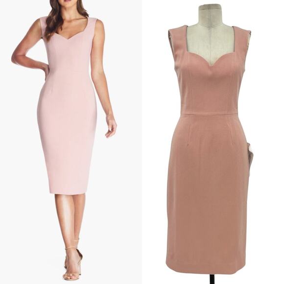 Dress the Population Elle Sweetheart Neck Sheath Midi Dress Blush Pink Small - Picture 1 of 16